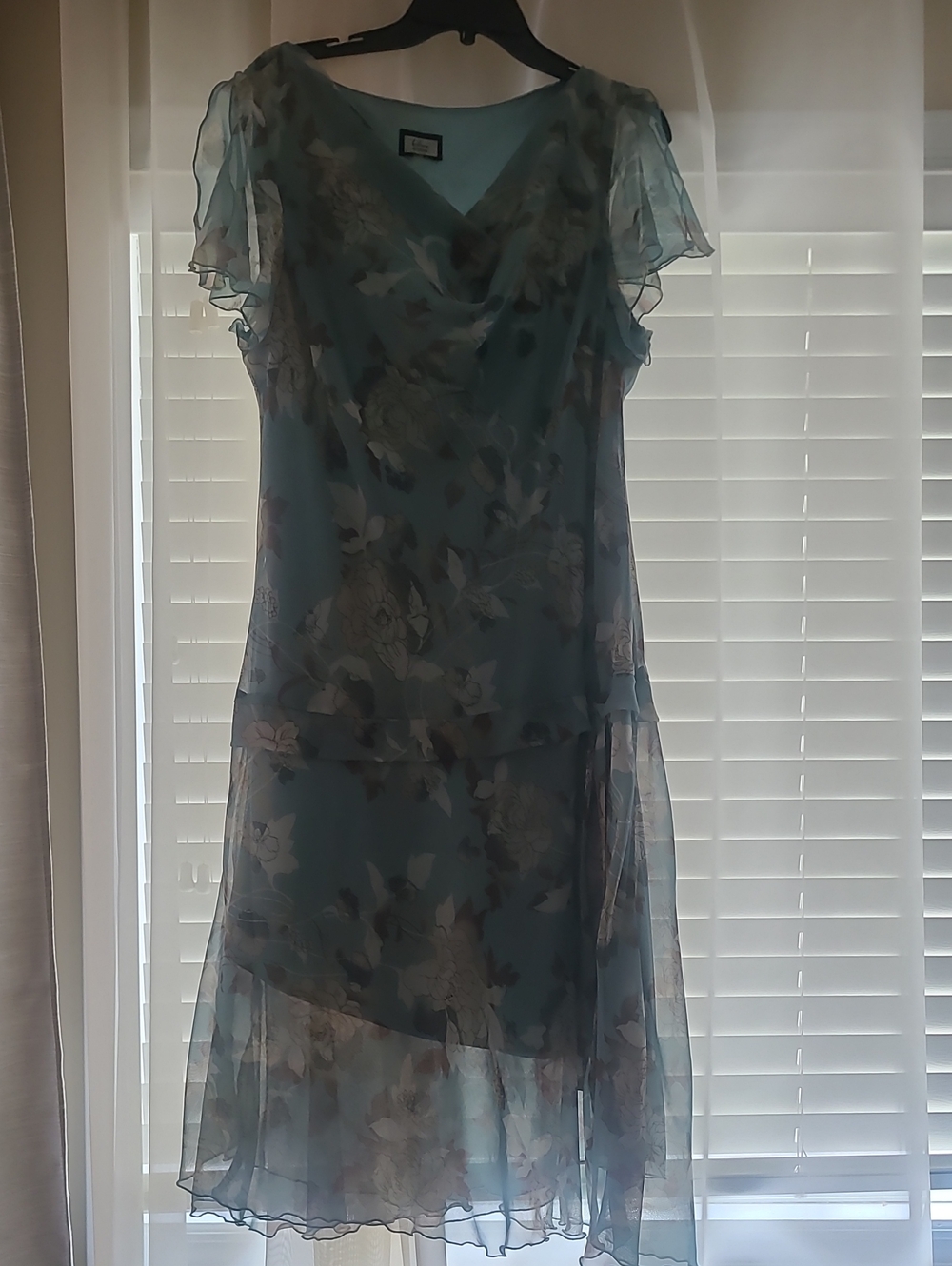 Light Blue Floral Midi Dress with Sheer Layers